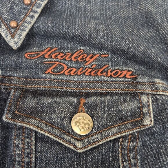 Harley-Davidson Women's 105th Anniversary Jean Denim Jacket Size Medium Biker - Picture 2 of 10